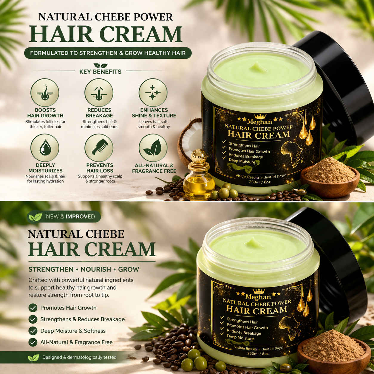 Meghan 2-in-1 Ultimate Hair Growth Duo – Rosemary Oil & Chebe Hair Cream for Stronger, Longer Hair