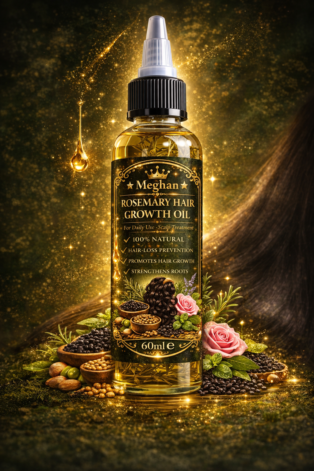 Meghan - Rosemary Hair Growth Oil – Stimulate Stronger, Fuller, Faster-Growing Hair Naturally